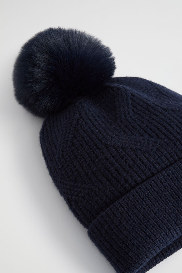 Cable Knit Beanie  Navy  hi-res