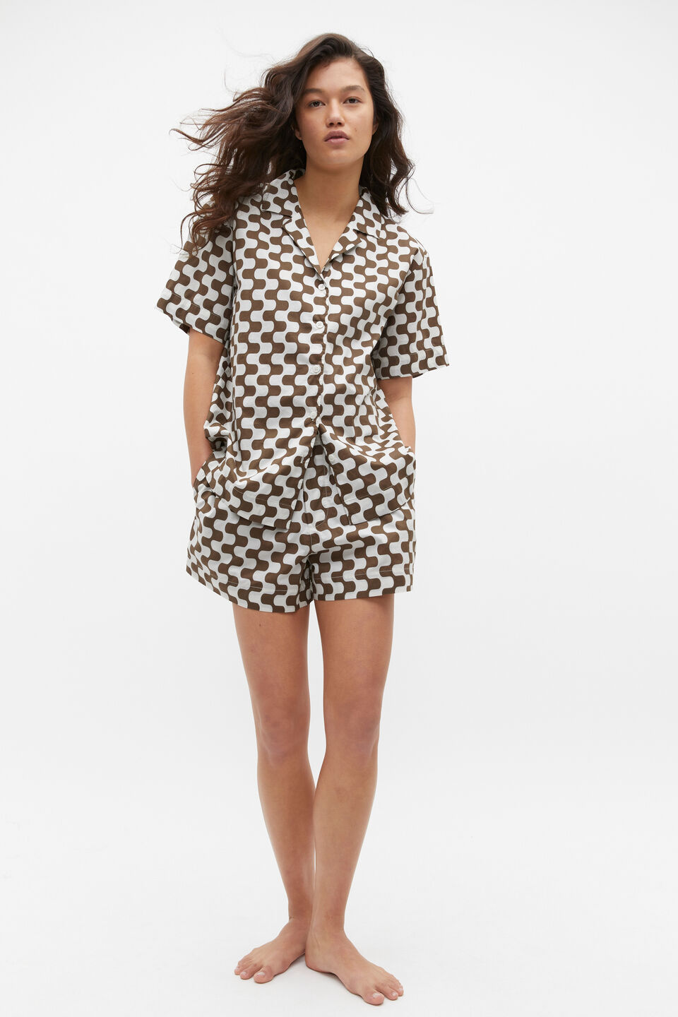Retro Print Shirt and Short PJ Set  Affogato Retro