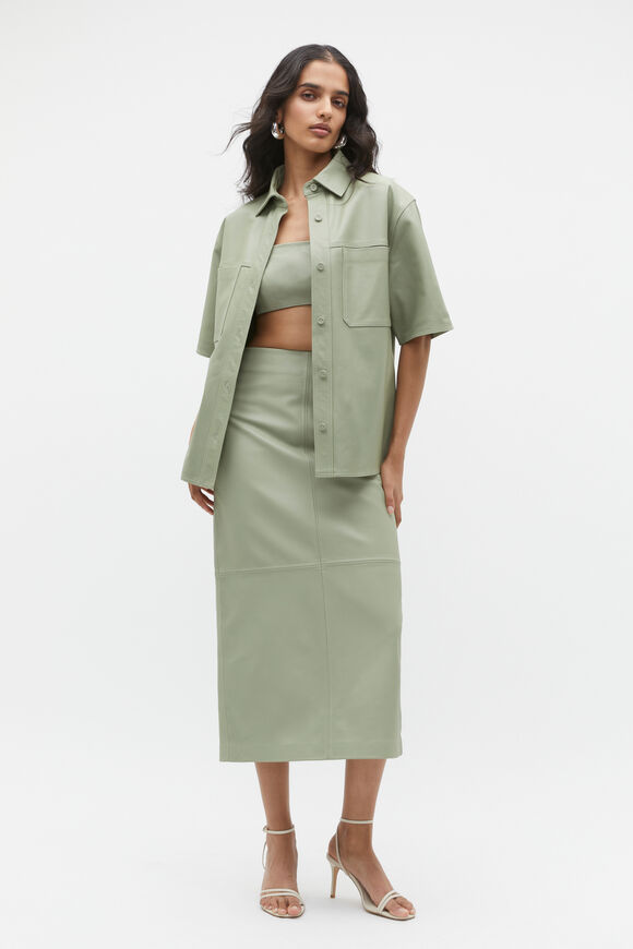 Leather Short Sleeve Shirt  Pale Olive  hi-res