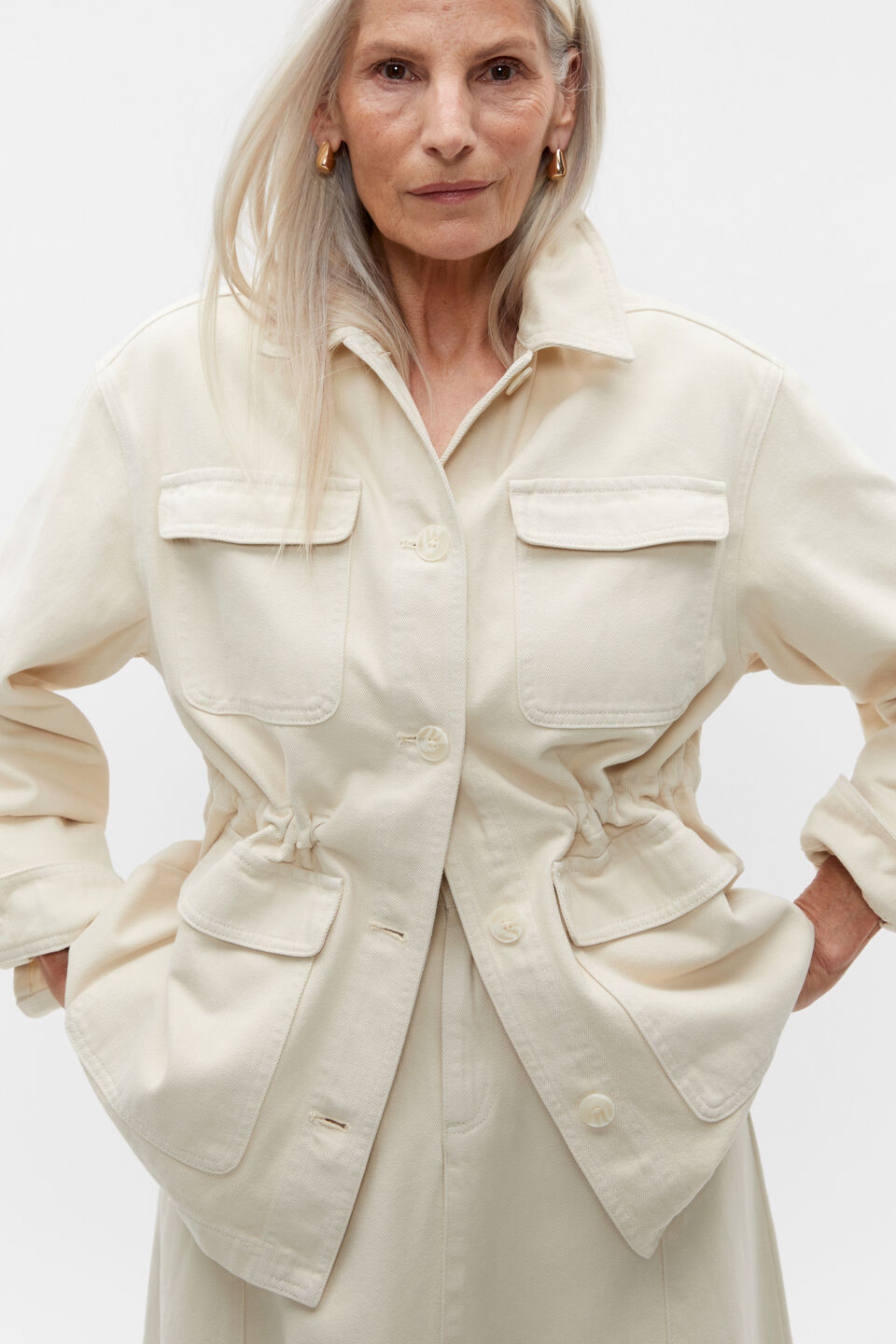 Denim Drawstring Jacket  Vanilla Cream