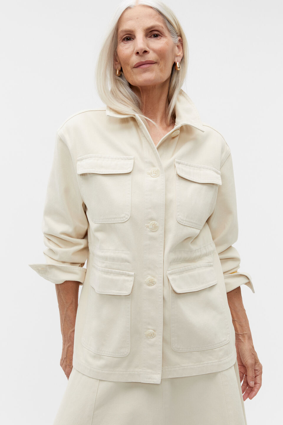 Denim Drawstring Jacket  Vanilla Cream