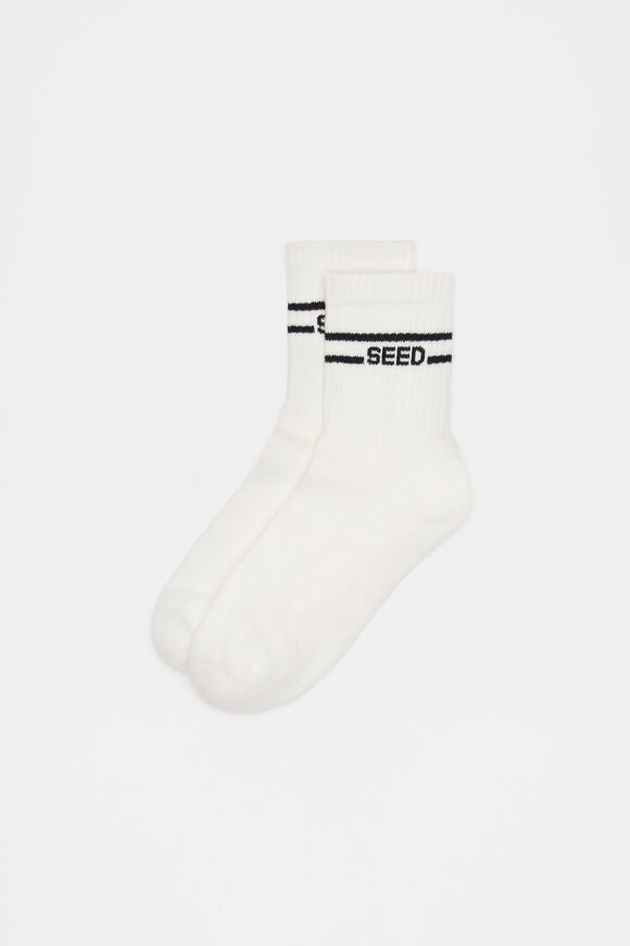 Stripe Logo 1/4 Crew Sock  Cream Navy  hi-res