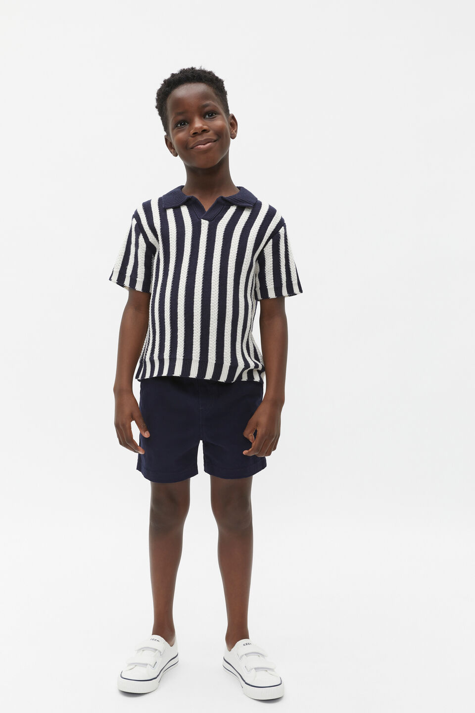 Knit Stripe Polo  Midnight Blue