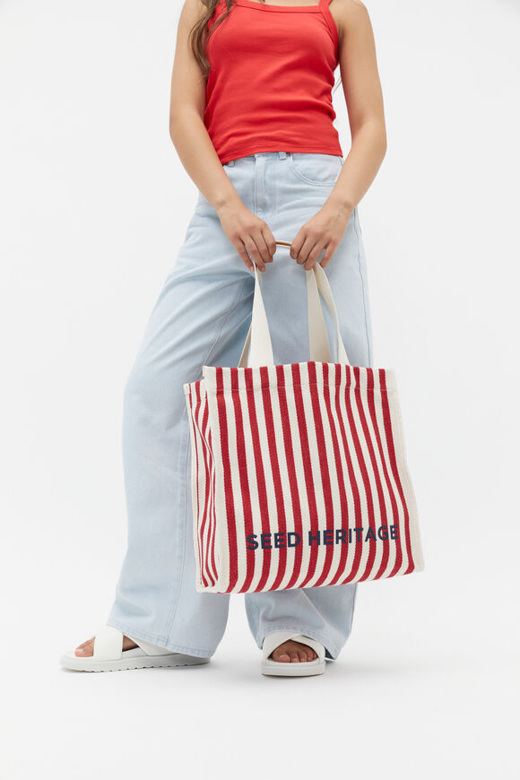 Stripe Tote Bag  Strawberry Red  hi-res