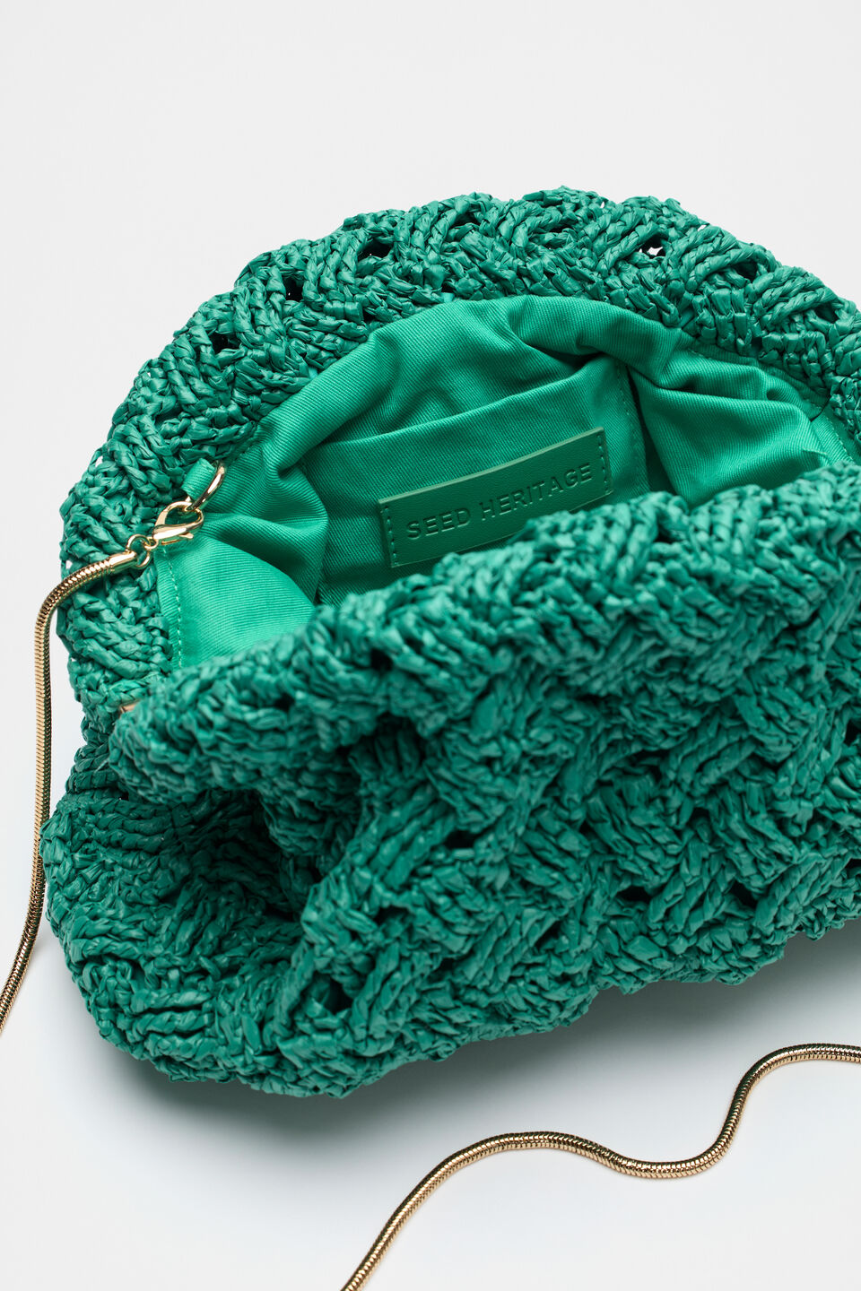 Straw Woven Clutch  Deep Emerald