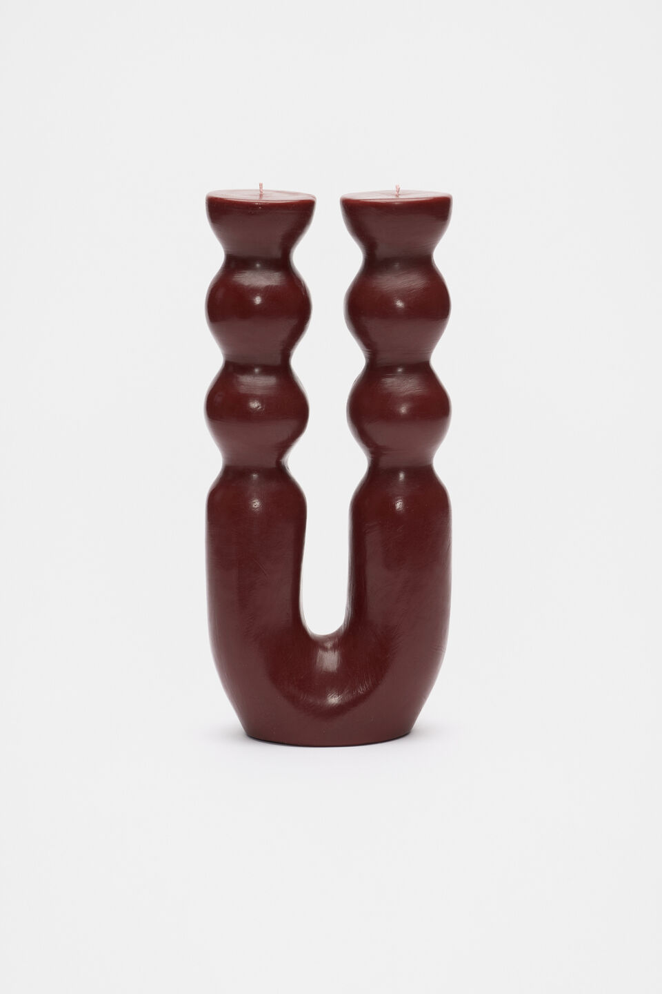 Wavy Pillar Twin Candle  Claret
