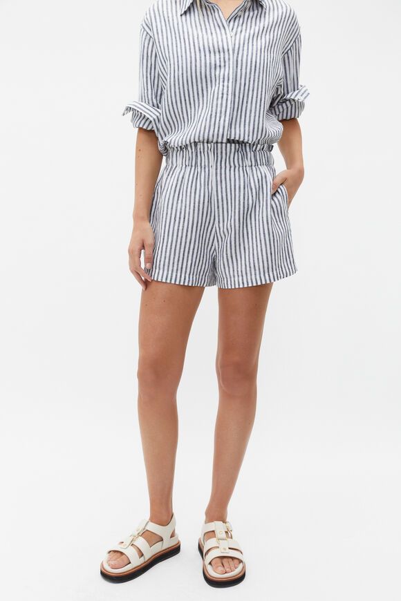 Linen Paperbag Stripe Short  Midnight Sky Stripe  hi-res