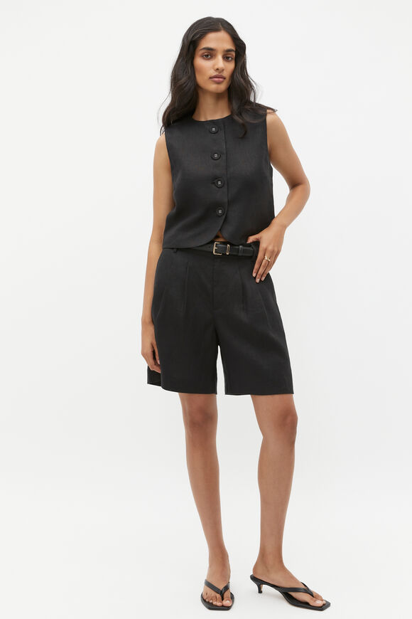 Linen Mid Length Short  Black  hi-res
