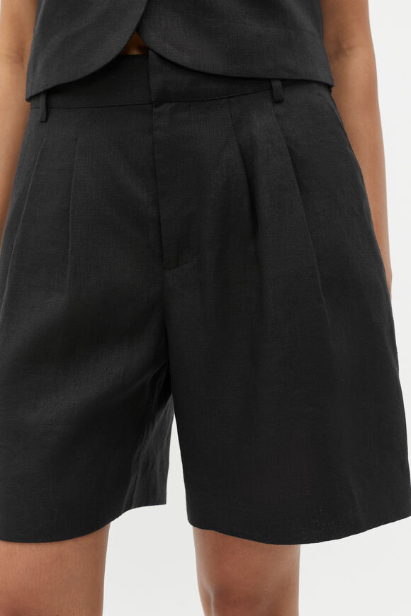 Linen Mid Length Short  Black  hi-res