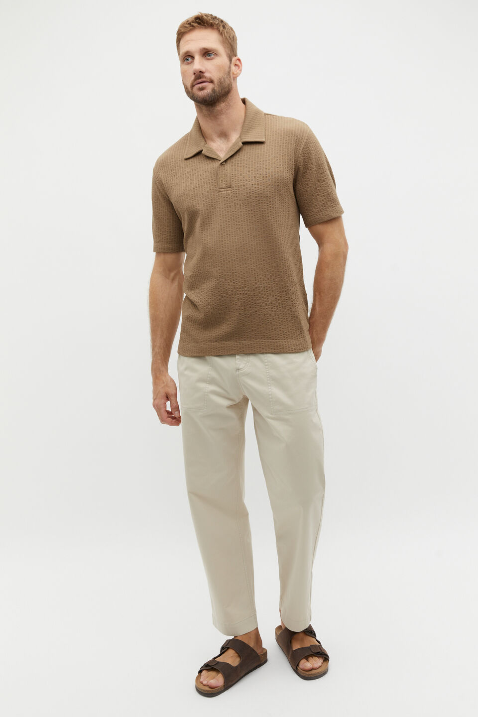 Tonal Stripe Polo  Dark Nougat