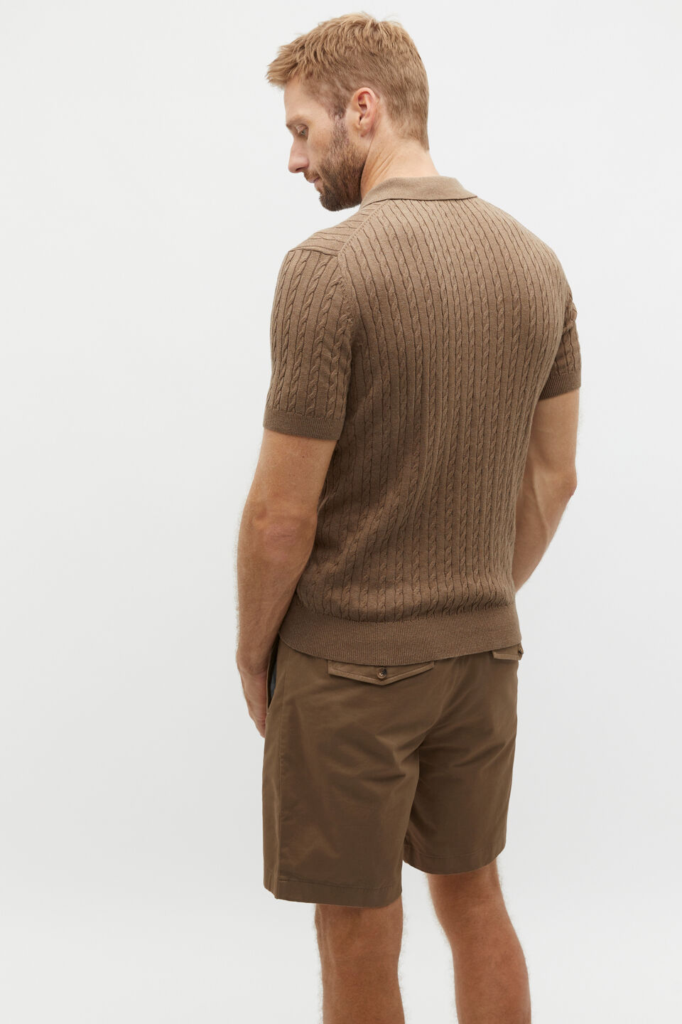 Cable Knit Trophy Polo  Dark Nougat Marle
