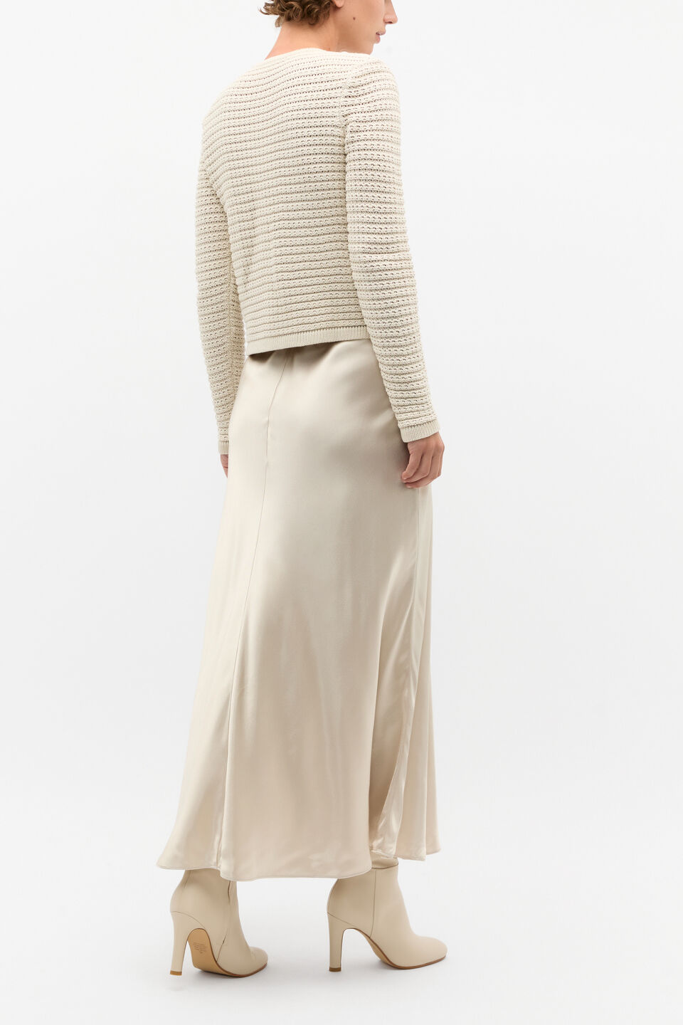 Satin Midi Swing Skirt  Oat
