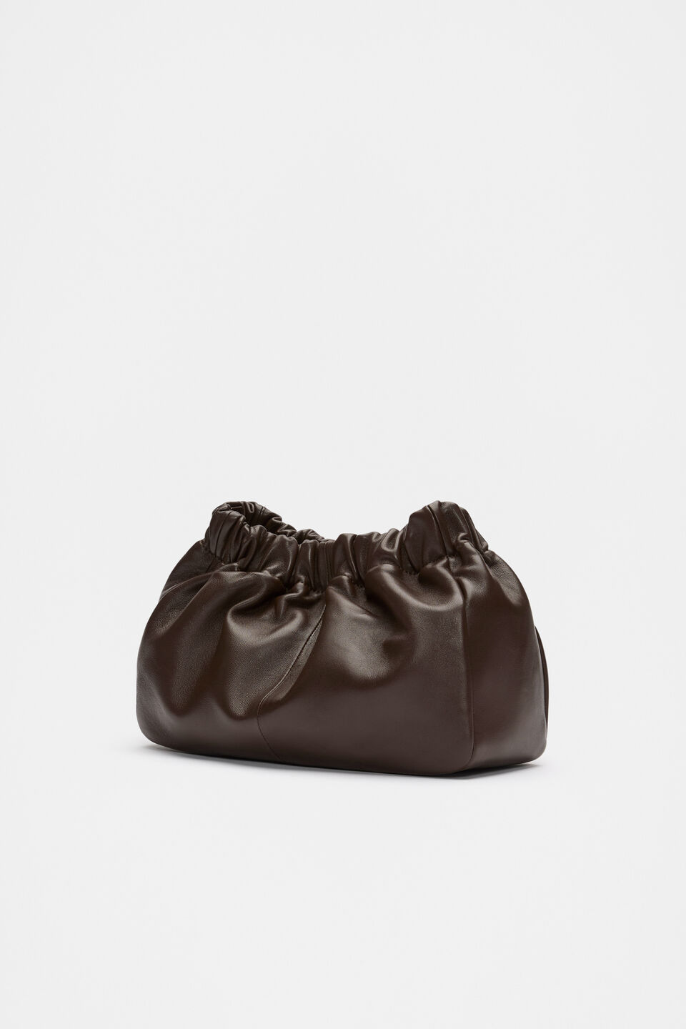 Leather Rouched Clutch  Dark Espresso