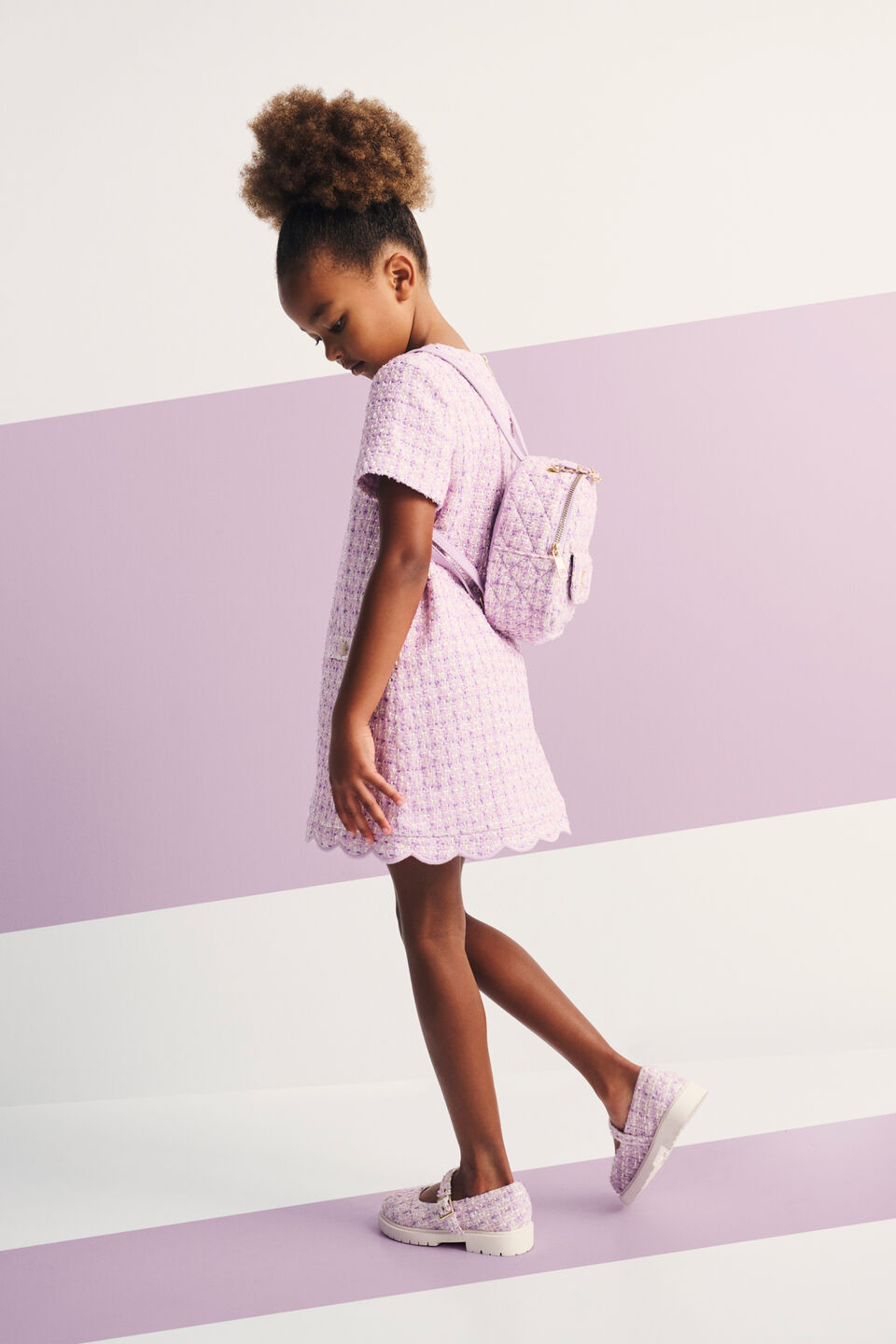 Scallop Tweed Dress  Soft Lilac
