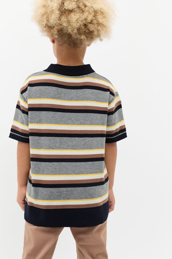 Stripe Knit Polo  Storm Marle  hi-res