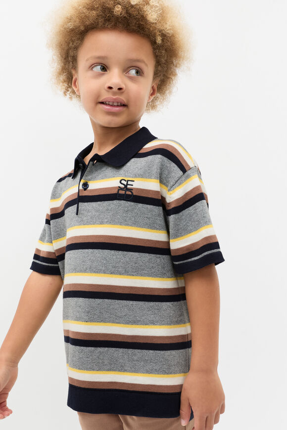 Stripe Knit Polo  Storm Marle  hi-res