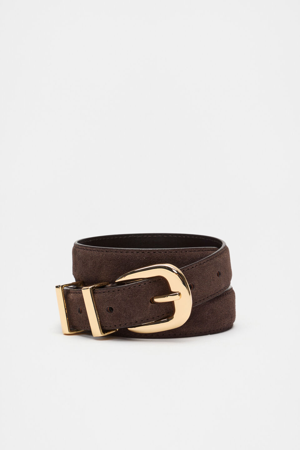 Hallie Suede Metal Keeper Belt  Dark Espresso Suede