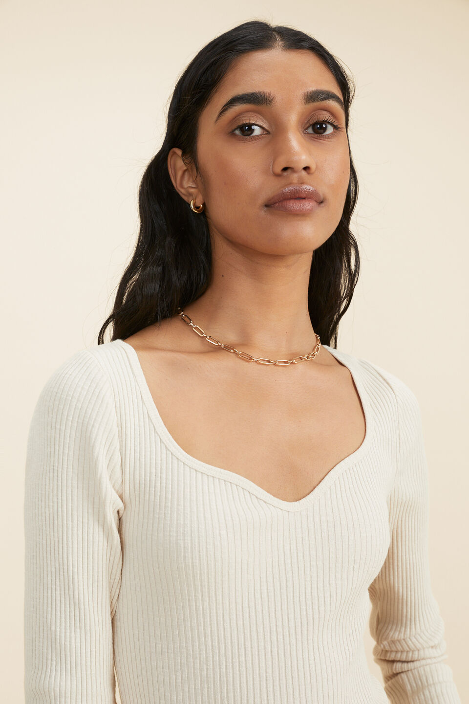 Ribbed Sweetheart Top  Pebble Cream