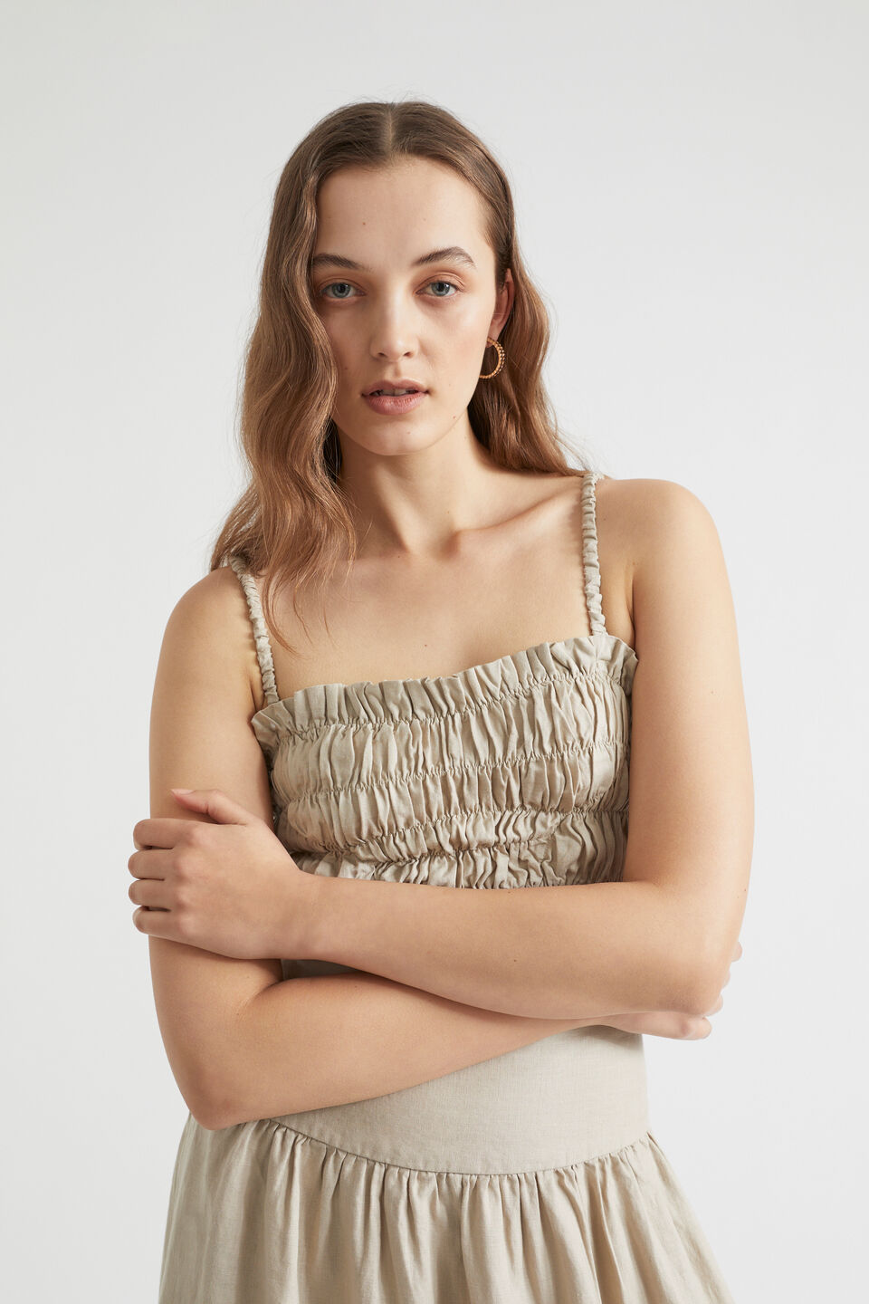 Linen Ruched Top  Soft Mink