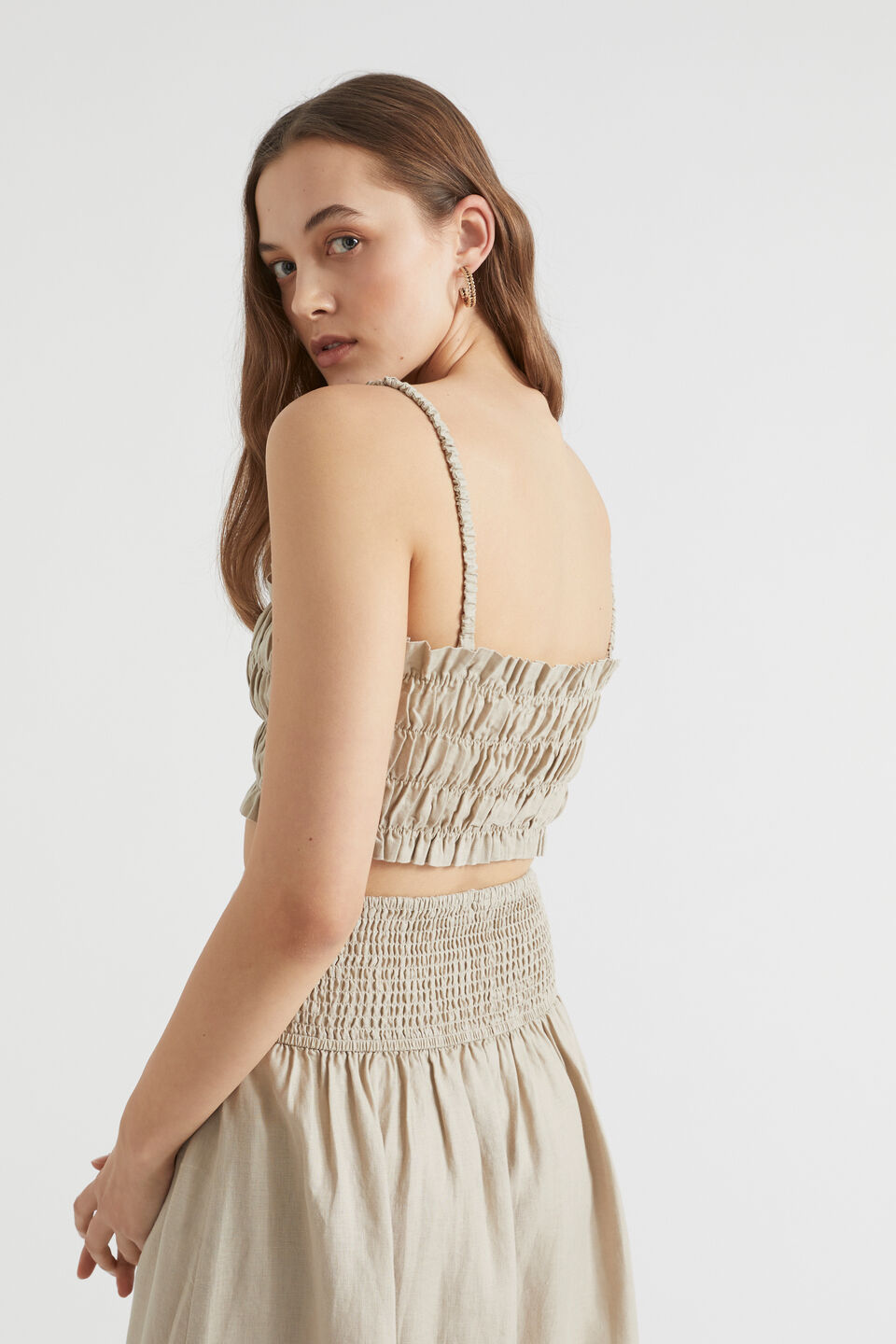 Linen Ruched Top  Soft Mink