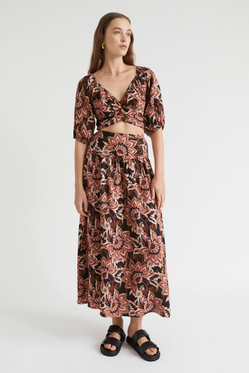 Floral Gathered Maxi Skirt  Vintage Floral