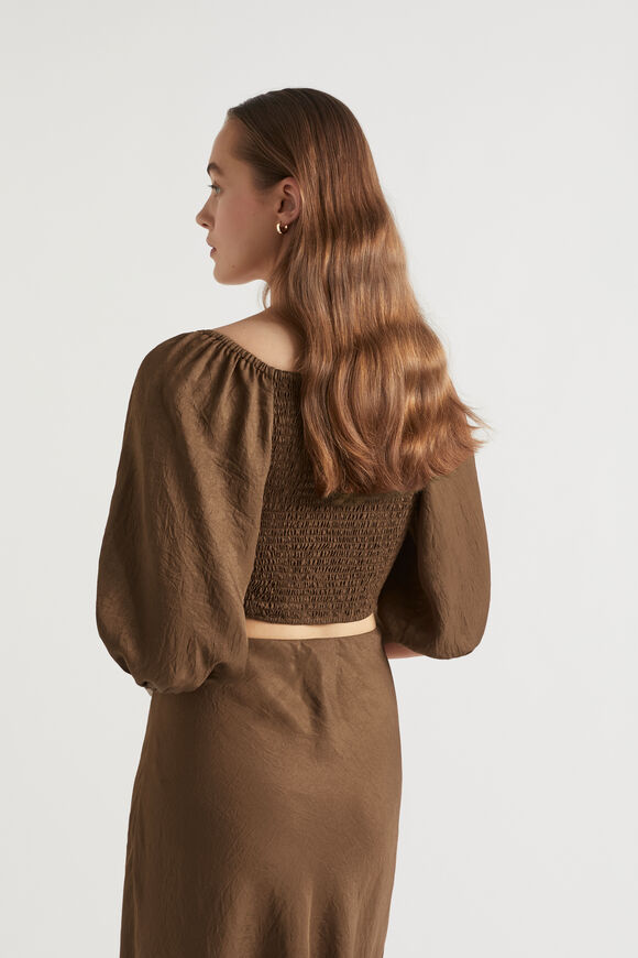 Satin Twist Front Crop Top  Pecan Brown  hi-res