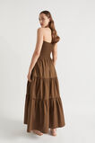 Poplin Shirred One Shoulder Maxi Dress  Pecan Brown  hi-res