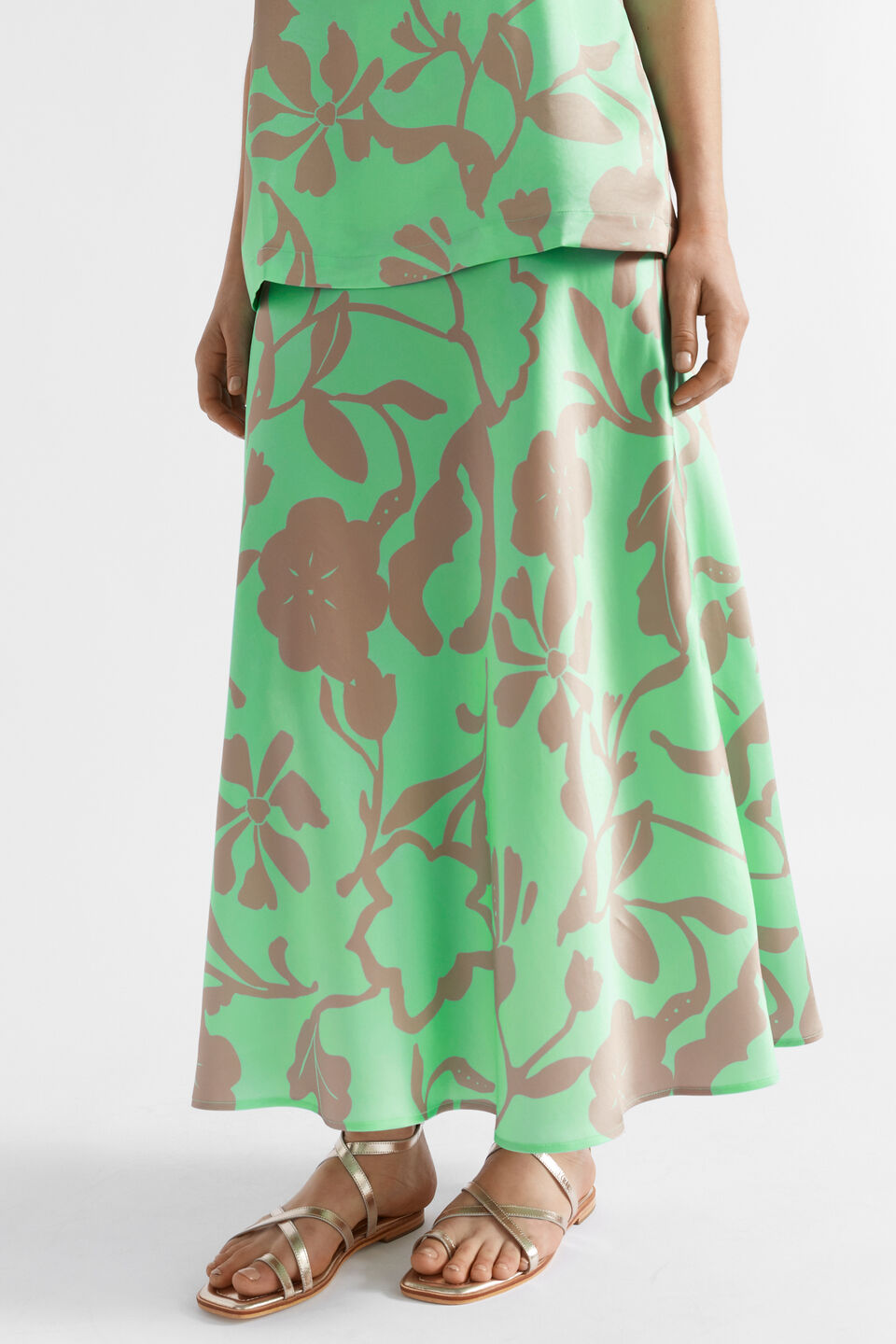Satin Floral Skirt  Key Lime Floral