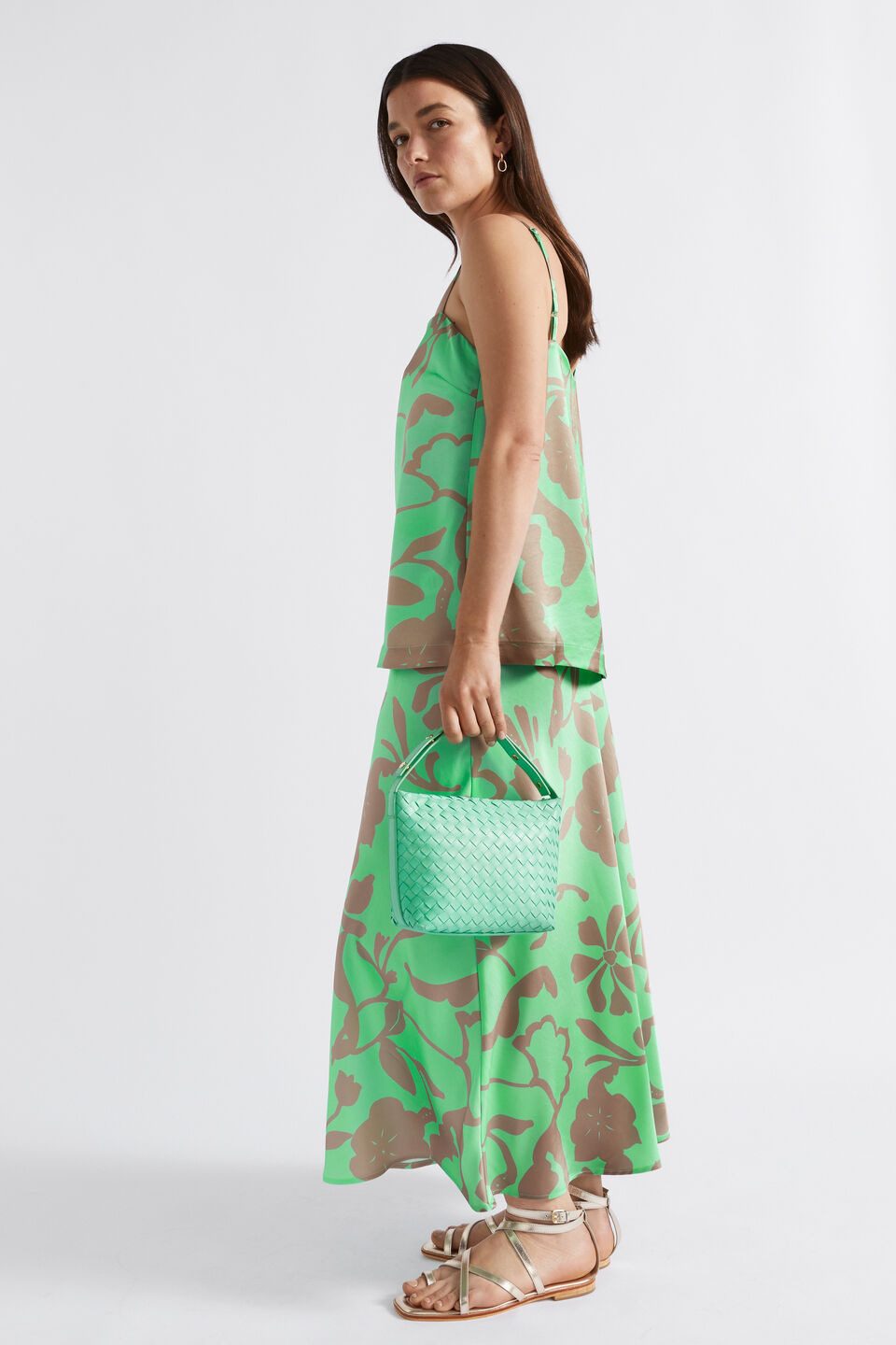 Satin Floral Skirt  Key Lime Floral