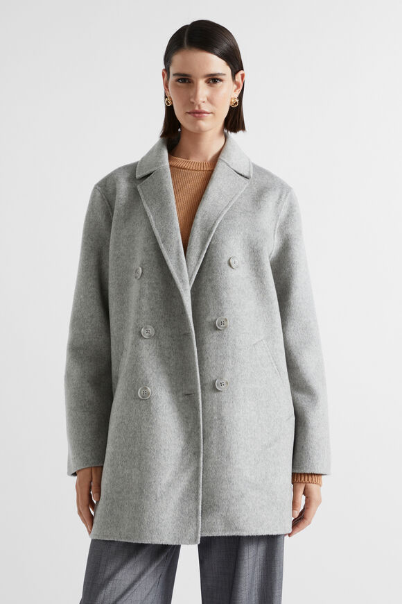 Wool Pea Coat  Silver Marle  hi-res
