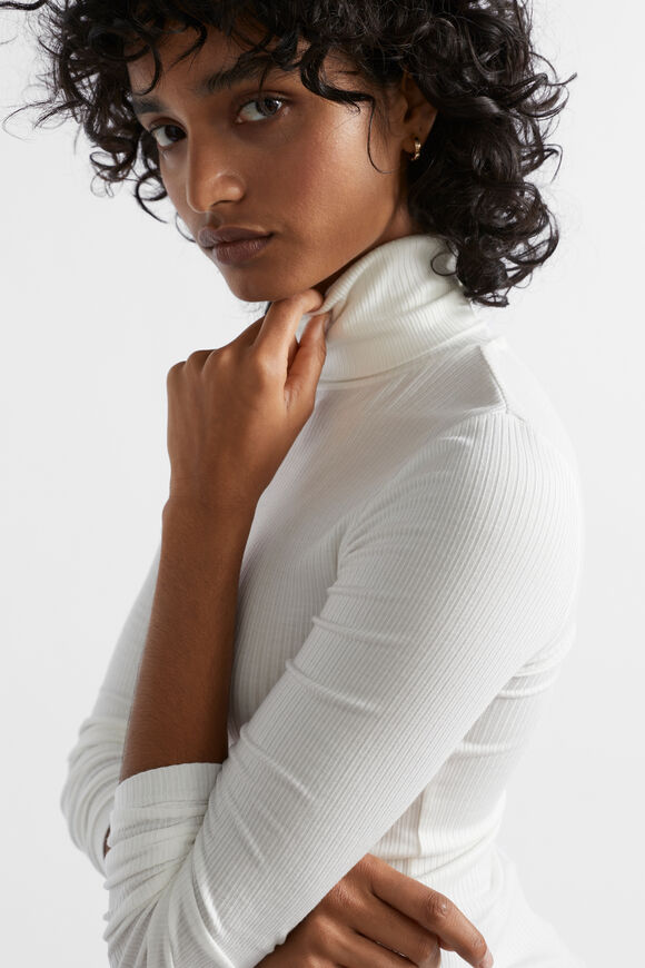 Core Rib Roll Neck Top  Cloud Cream  hi-res