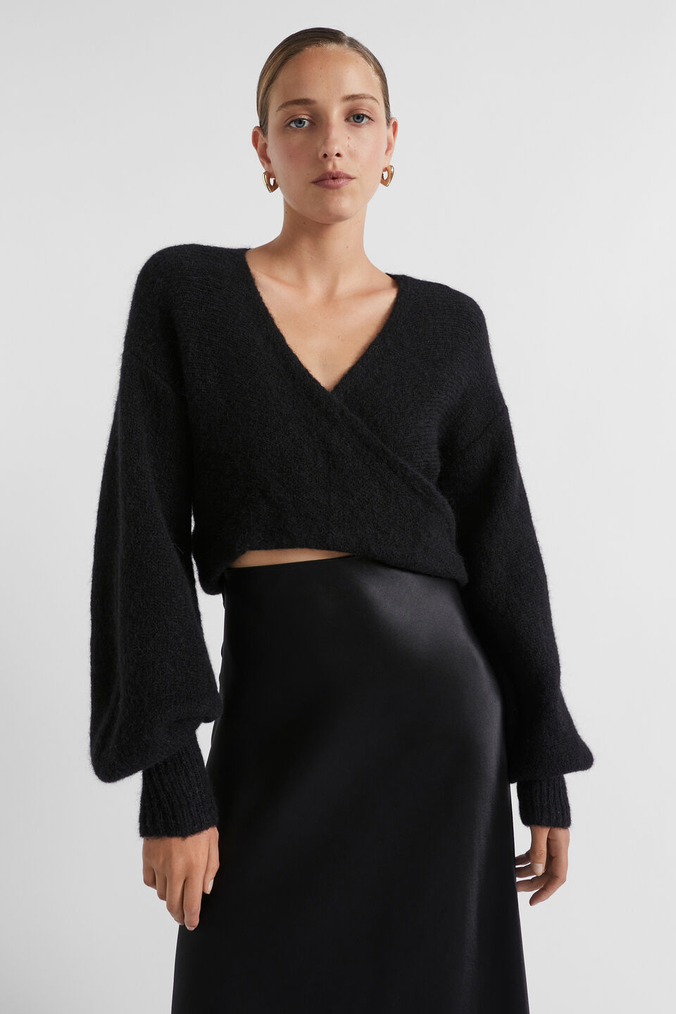 Wool Blend Drape Twist Knit  Black