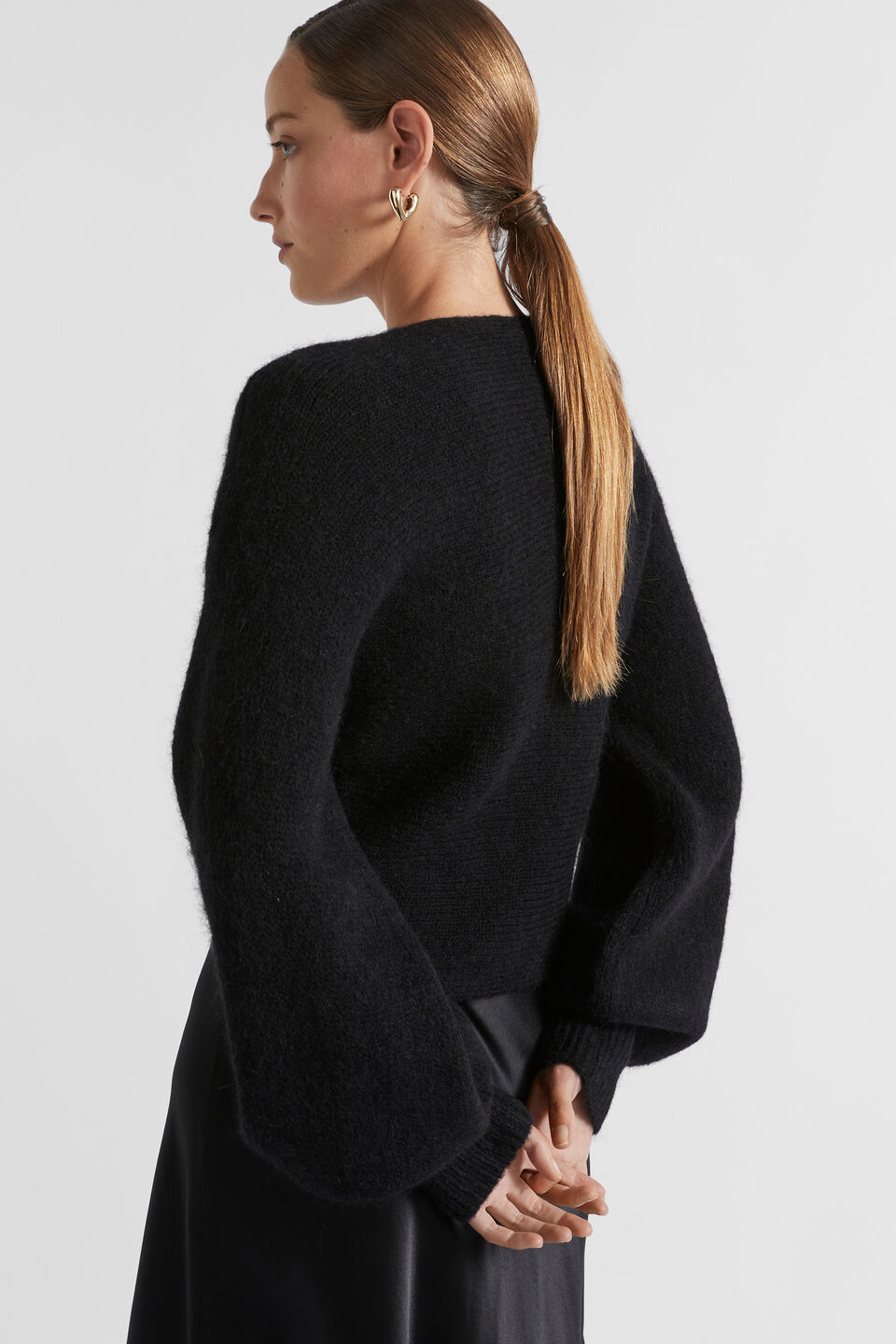 Wool Blend Drape Twist Knit  Black