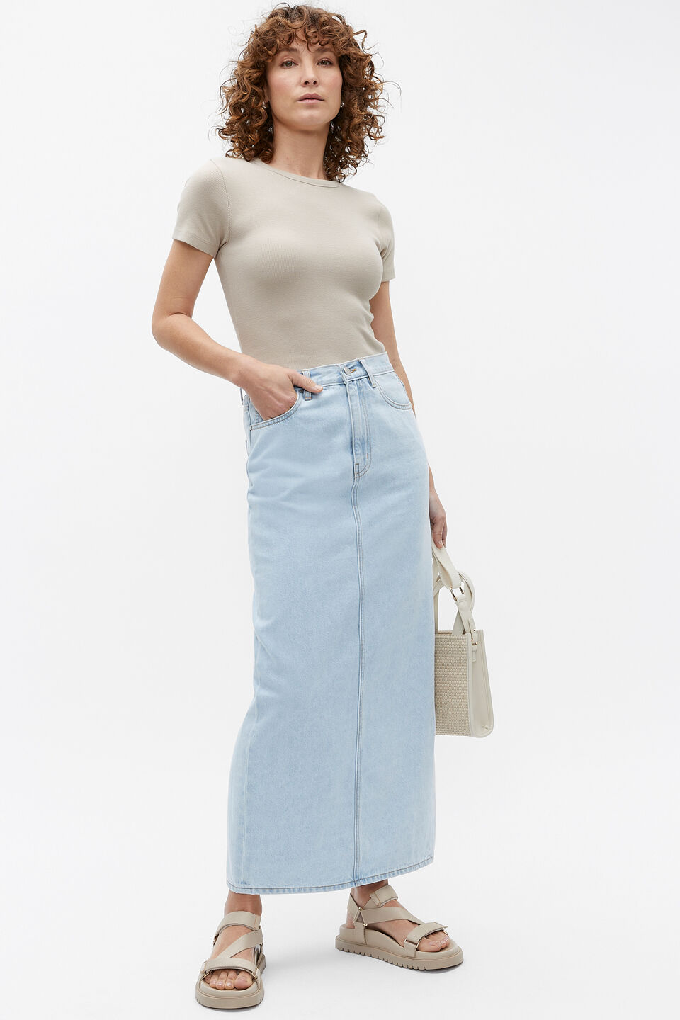 Denim Column Skirt  Glacier Denim