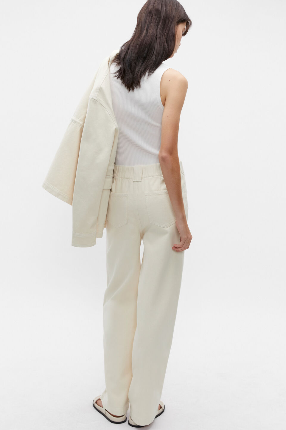 High Waist Elasticated Wide Leg Jean  Vanilla Cream