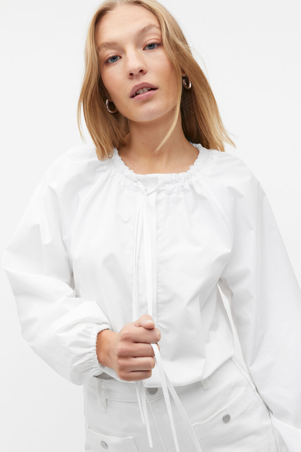 Tie Detail Poplin Blouse  Whisper White