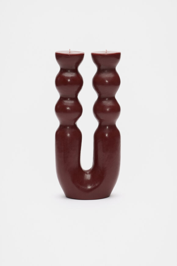 Wavy Pillar Twin Candle  Claret  hi-res