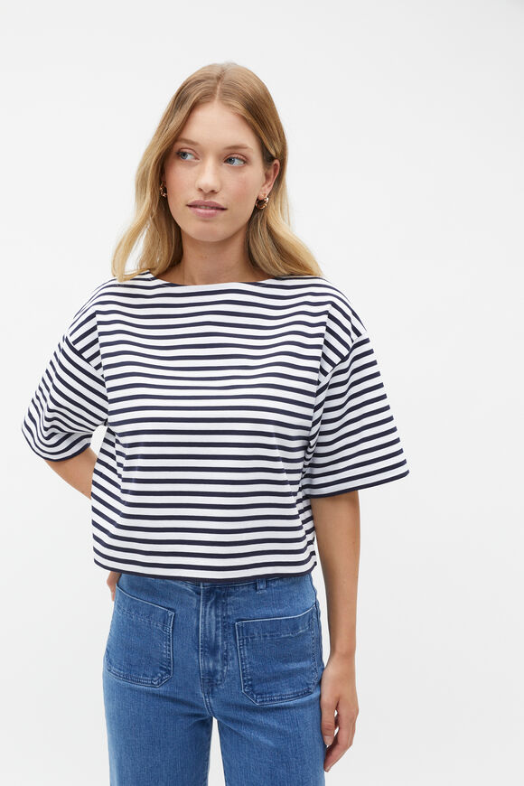 Boxy Boat Neck Tee  Midnight Sky Stripe  hi-res