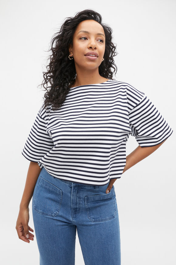 Boxy Boat Neck Tee  Midnight Sky Stripe  hi-res