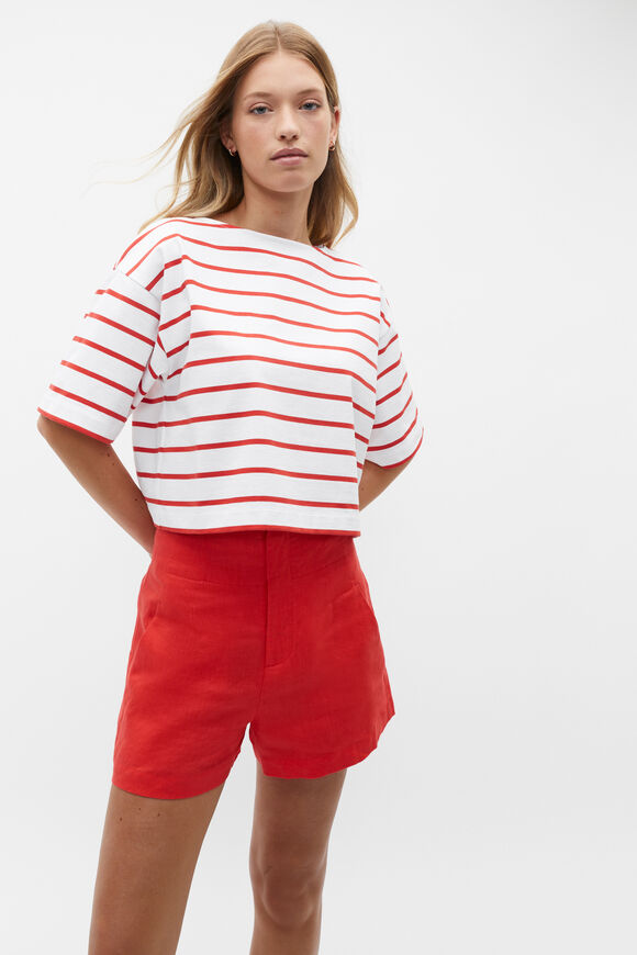 Boxy Boat Neck Tee  Strawberry Red Stripe  hi-res
