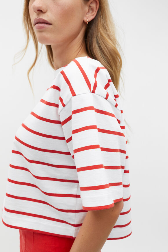 Boxy Boat Neck Tee  Strawberry Red Stripe  hi-res