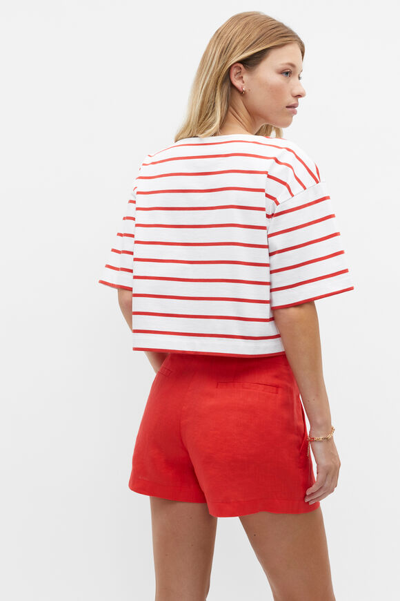 Boxy Boat Neck Tee  Strawberry Red Stripe  hi-res