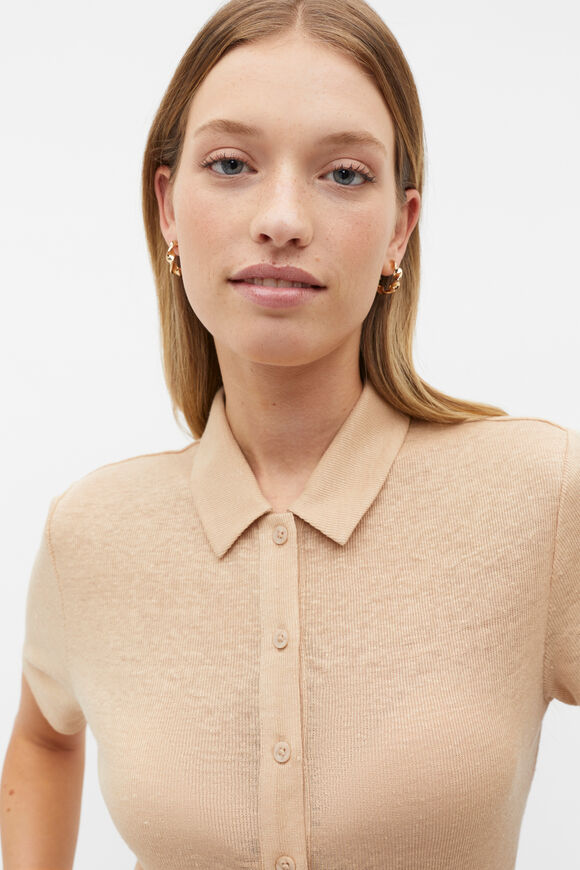 Button Through Polo Top  Nougat  hi-res