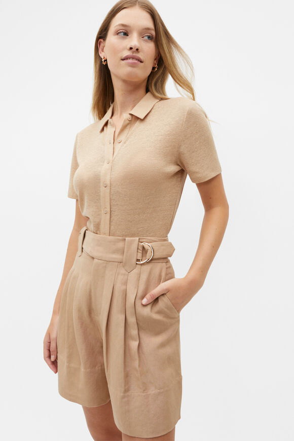 Button Through Polo Top  Nougat  hi-res
