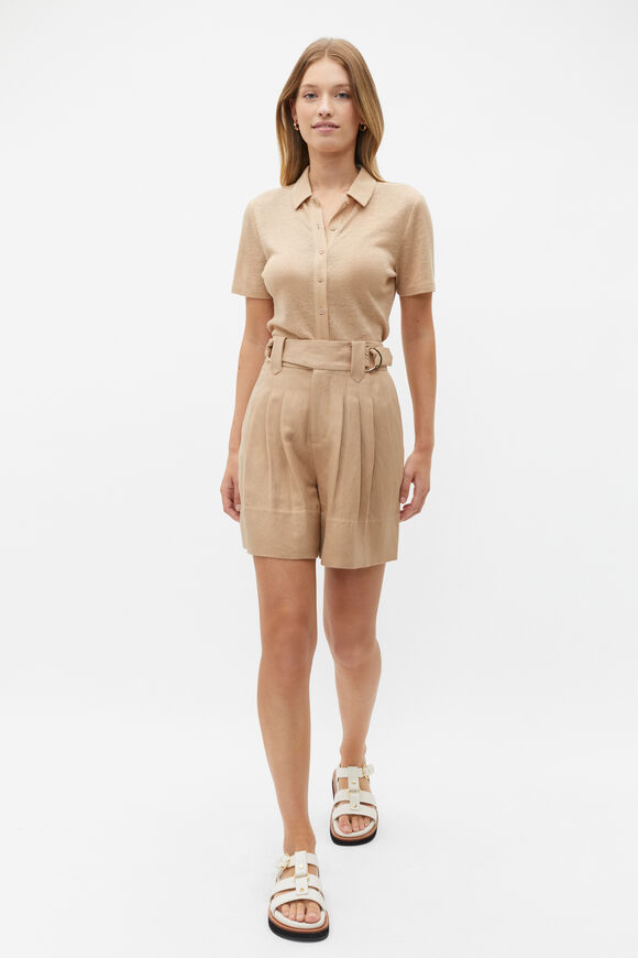 Button Through Polo Top  Nougat  hi-res