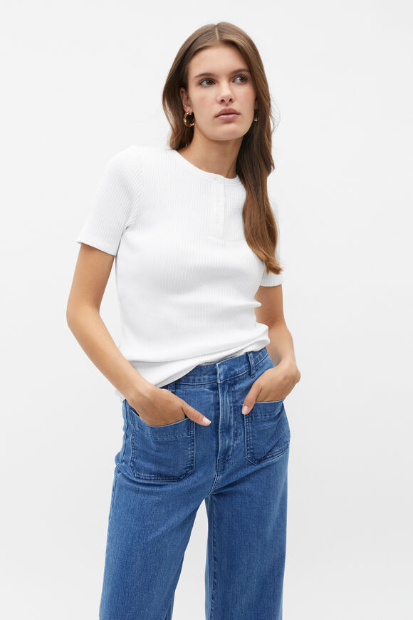 Henley Half Sleeve Top  Whisper White  hi-res