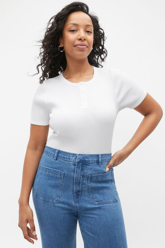 Henley Half Sleeve Top  Whisper White  hi-res