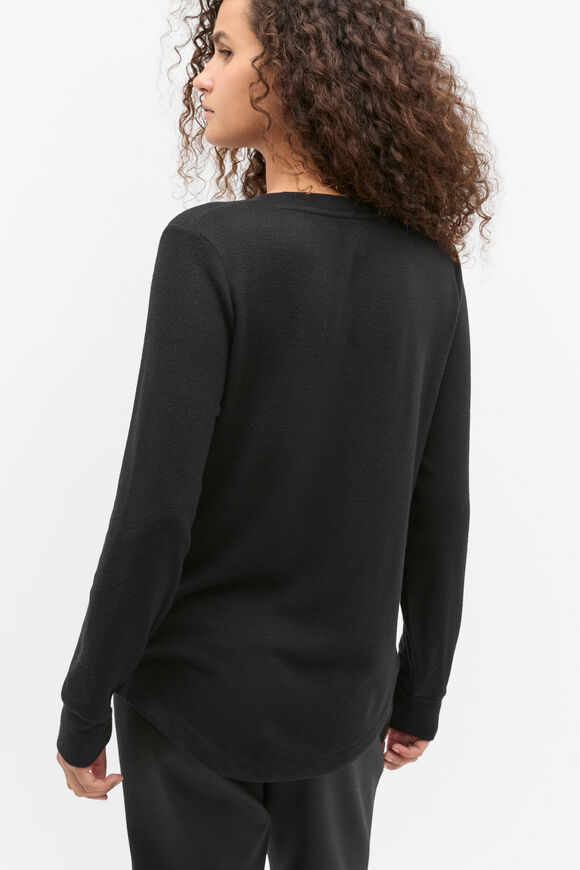 Supersoft Waffle V Neck Top  Black  hi-res