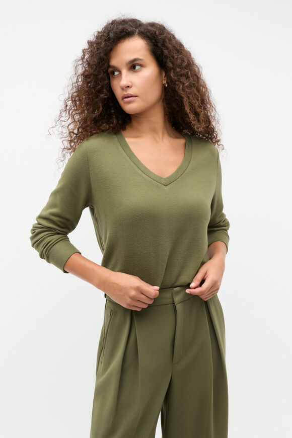 Supersoft Waffle V Neck Top  Rainforest  hi-res