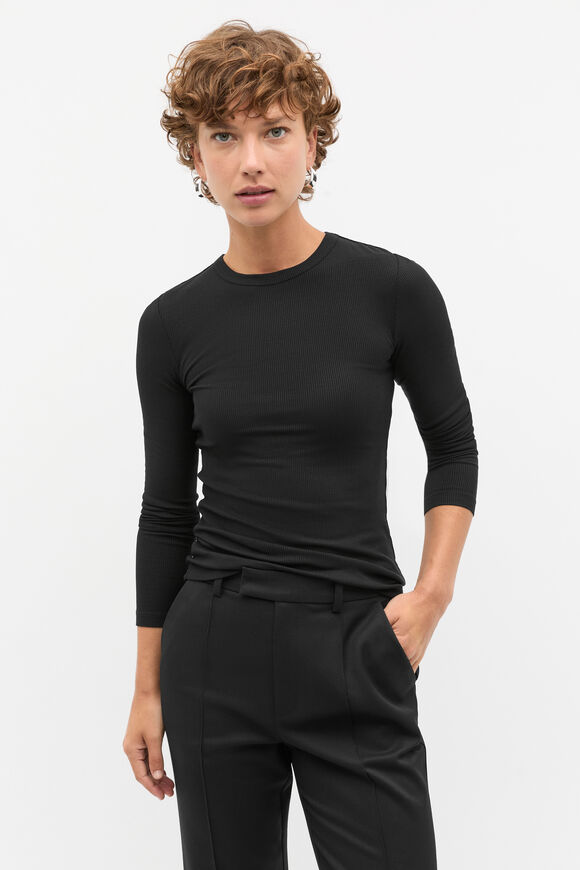 Core Rib Crew Neck Top  Black  hi-res